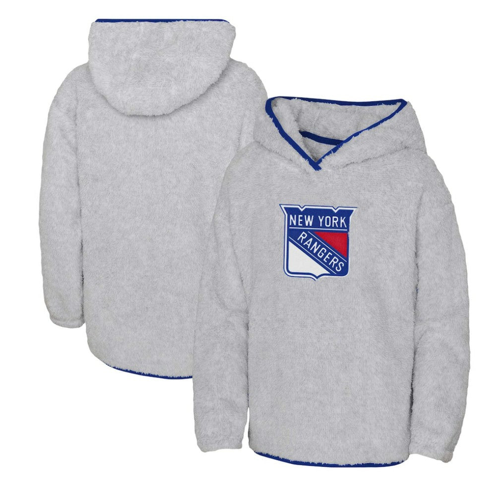 New York Rangers Girls Youth Ultimate Teddy Fleece Pullover Hoodie - Heather Gray | US 200189126