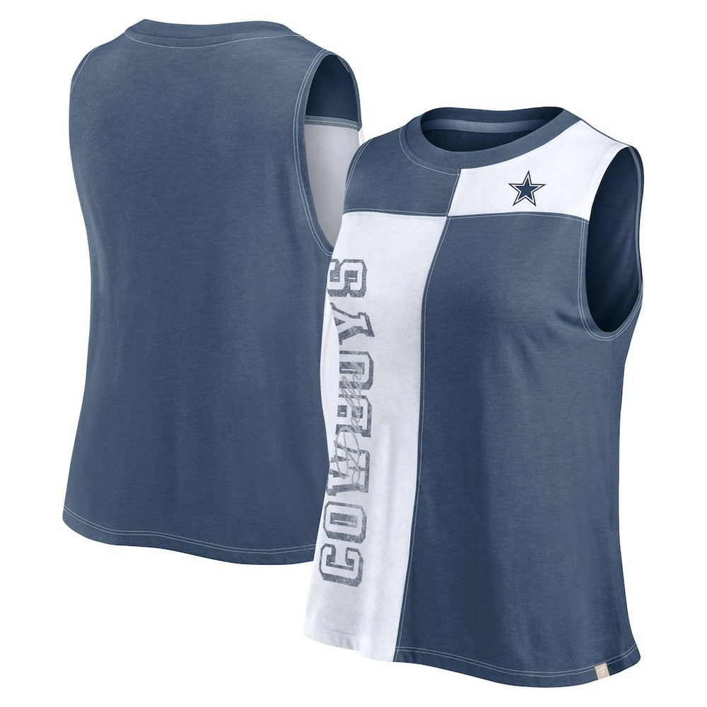 Dallas Cowboys FanaticsWomen's Script Color Block Tank Top - Navy/White Tops