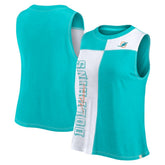 Miami Dolphins FanaticsWomen's Script Color Block Tank Top - Aqua/White Tops