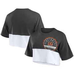 Cincinnati Bengals Women's Boxy Color Split Cropped T-Shirt - Black/White T-shirts