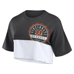Cincinnati Bengals Women's Boxy Color Split Cropped T-Shirt - Black/White T-shirts