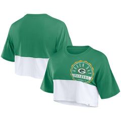 Green Bay Packers Women's Boxy Color Split Cropped T-Shirt - Green/White T-shirts
