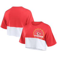 Kansas City Chiefs Women's Boxy Color Split Cropped T-Shirt - Red/White T-shirts