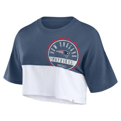 New England Patriots Women's Boxy Color Split Cropped T-Shirt - Navy/White T-shirts
