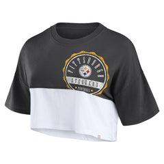 Pittsburgh Steelers Women's Boxy Color Split Cropped T-Shirt - Black/White T-shirts