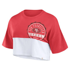 San Francisco 49ers Women's Boxy Color Split Cropped T-Shirt - Scarlet/White T-shirts