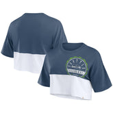 Seattle Seahawks Women's Boxy Color Split Cropped T-Shirt - College Navy/White T-shirts