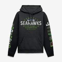 Seattle Seahawks Super Bowl LX Champions Banner Year Hoodie - Black Hoodies
