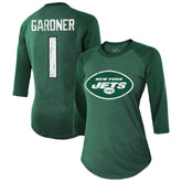 Ahmad Sauce Gardner New York Jets Majestic Threads Women's Player Name & Number Tri-Blend 3/4-Sleeve Fitted T-Shirt - Green T-shirts