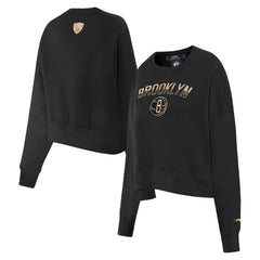 Brooklyn Nets Pro Standard Women's Glam Cropped Pullover Sweatshirt - Black