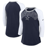 Dallas Cowboys Women's Knockout Arch Raglan Tri-Blend 3/4-Sleeve T-Shirt - Navy/White T-shirts
