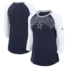 Dallas Cowboys Women's Knockout Arch Raglan Tri-Blend 3/4-Sleeve T-Shirt - Navy/White T-shirts