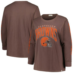 Cleveland Browns '47 Women's Plus Size Honey Cat SOA Long Sleeve T-Shirt - Brown T-shirts