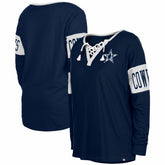 Dallas Cowboys New Era Women's Lace-Up Notch Neck Long Sleeve T-Shirt - Navy T-shirts
