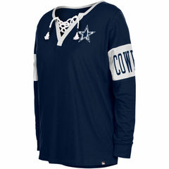 Dallas Cowboys New Era Women's Lace-Up Notch Neck Long Sleeve T-Shirt - Navy T-shirts