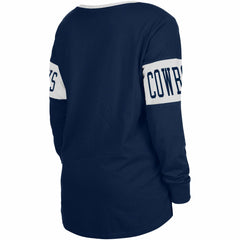 Dallas Cowboys New Era Women's Lace-Up Notch Neck Long Sleeve T-Shirt - Navy T-shirts