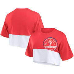 Philadelphia Phillies Fanatics Women's Color Split Boxy Cropped T-Shirt - Heather Red/White T-shirts