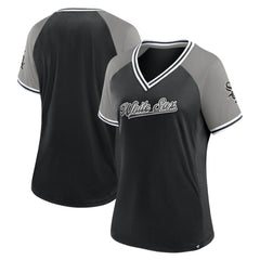 Chicago White Sox Fanatics Women's Glitz & Glam League Diva Raglan V-Neck T-Shirt - Black T-shirts