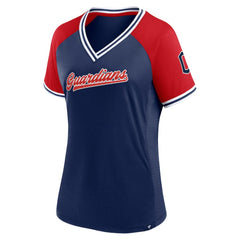 Cleveland Guardians Fanatics Women's Glitz & Glam League Diva Raglan V-Neck T-Shirt - Navy T-shirts