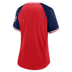 Washington Nationals Fanatics Women's Glitz & Glam League Diva Raglan V-Neck T-Shirt - Red T-shirts