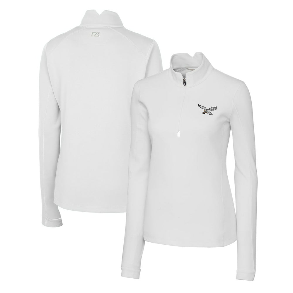 Philadelphia Eagles Cutter & Buck Women's Gridiron Classics Logo DryTec Traverse Stretch Quarter-Zip Pullover Top - White Pullover