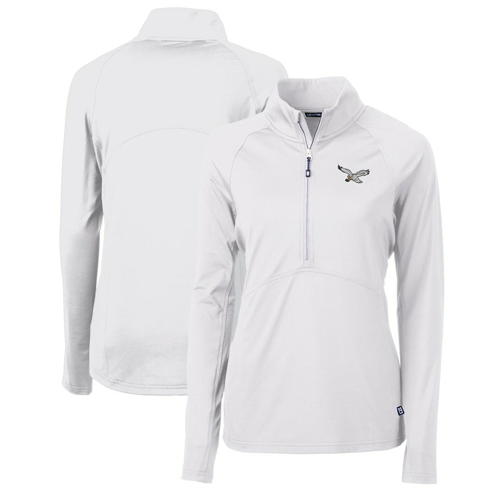 Philadelphia Eagles Cutter & Buck Women's Gridiron Classics Logo Adapt Eco Knit Stretch Recycled Half-Zip Pullover Top - White Pullover