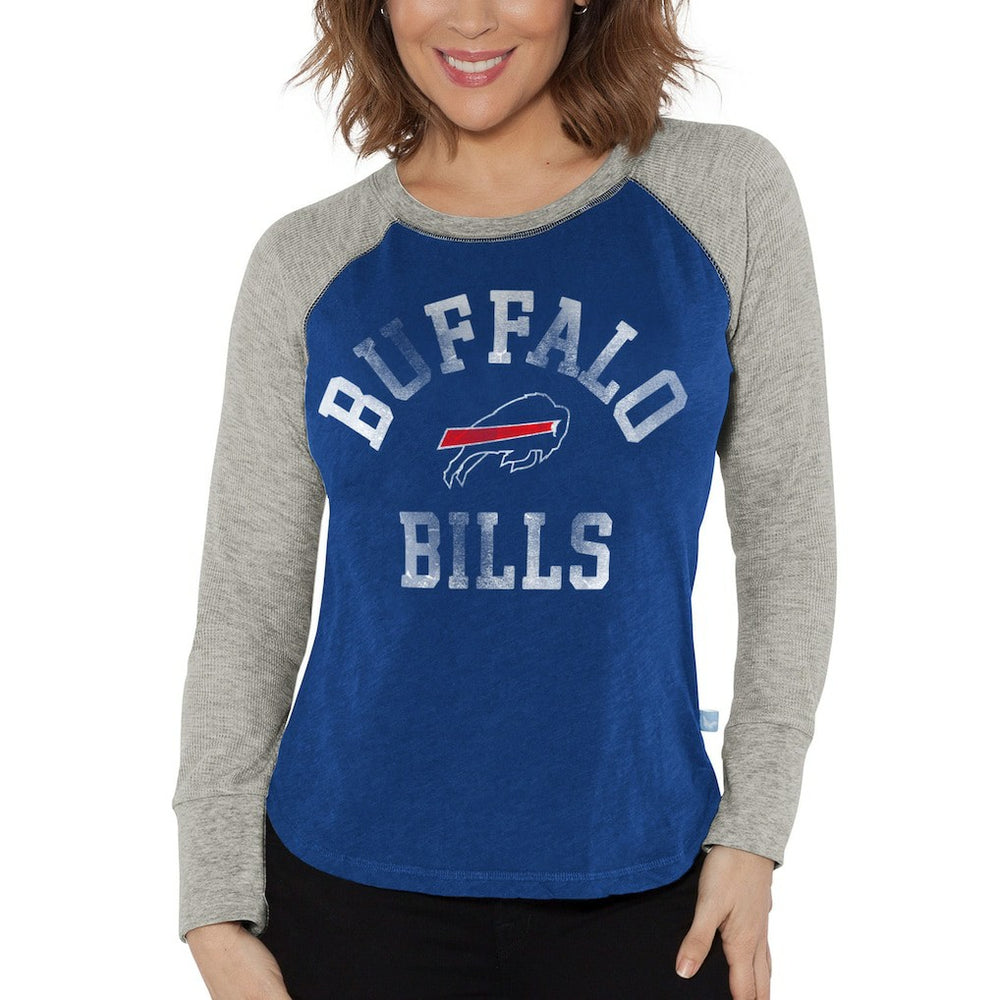 Buffalo Bills G-III 4Her by Carl Banks Women's Waffle Knit Raglan Long Sleeve T-Shirt - Royal/Heather Gray T-shirts