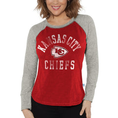 Kansas City Chiefs G-III 4Her by Carl Banks Women's Waffle Knit Raglan Long Sleeve T-Shirt - Red/Heather Gray T-shirts