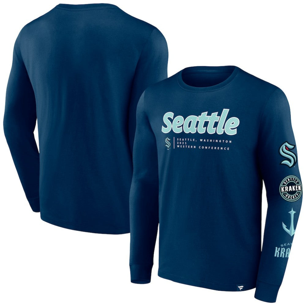 Seattle Kraken Fanatics Strike the Goal Long Sleeve T-Shirt - Deep Sea Blue | US 200250617