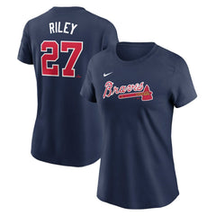 Austin Riley Atlanta Braves Nike Women's Cooperstown Collection Fuse Name & Number T-Shirt - Navy T-shirts