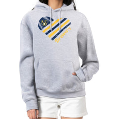 Milwaukee Brewers G-III 4Her by Carl Banks Women's Heart Fleece Pullover Hoodie - Heather Gray Hoodies