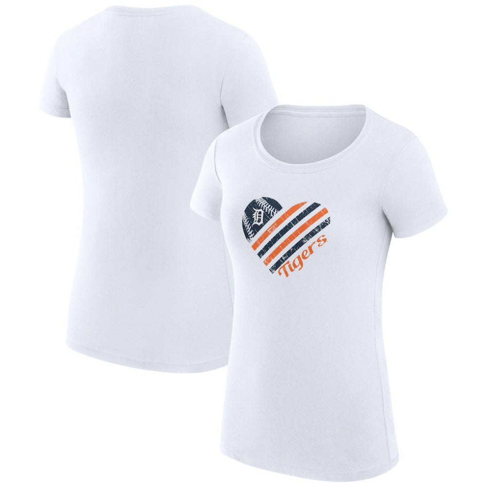 Detroit Tigers G-III 4Her by Carl Banks Women's Super-Slim Fit Lightweight Heart Graphic T-Shirt - White T-shirts