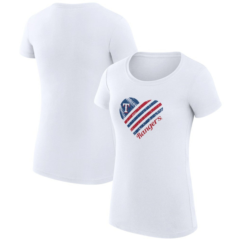 Texas Rangers G-III 4Her by Carl Banks Women's Super-Slim Fit Lightweight Heart Graphic T-Shirt - White T-shirts