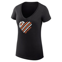 Baltimore Orioles G-III 4Her by Carl Banks Women's Super-Slim Fit Lightweight Heart V-Neck T-Shirt - Black T-shirts