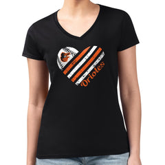 Baltimore Orioles G-III 4Her by Carl Banks Women's Super-Slim Fit Lightweight Heart V-Neck T-Shirt - Black T-shirts