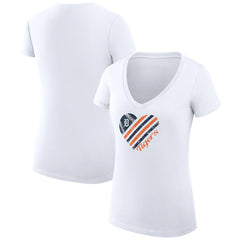 Detroit Tigers G-III 4Her by Carl Banks Women's Super-Slim Fit Lightweight Heart V-Neck T-Shirt - White T-shirts