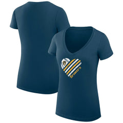 Milwaukee Brewers G-III 4Her by Carl Banks Women's Super-Slim Fit Lightweight Heart V-Neck T-Shirt - Navy T-shirts
