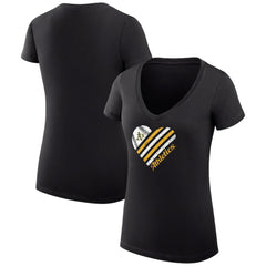 Athletics G-III 4Her by Carl Banks Women's Super-Slim Fit Lightweight Heart V-Neck T-Shirt - Black T-shirts