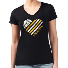Athletics G-III 4Her by Carl Banks Women's Super-Slim Fit Lightweight Heart V-Neck T-Shirt - Black T-shirts