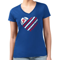Philadelphia Phillies G-III 4Her by Carl Banks Women's Super-Slim Fit Lightweight Heart V-Neck T-Shirt - Royal T-shirts