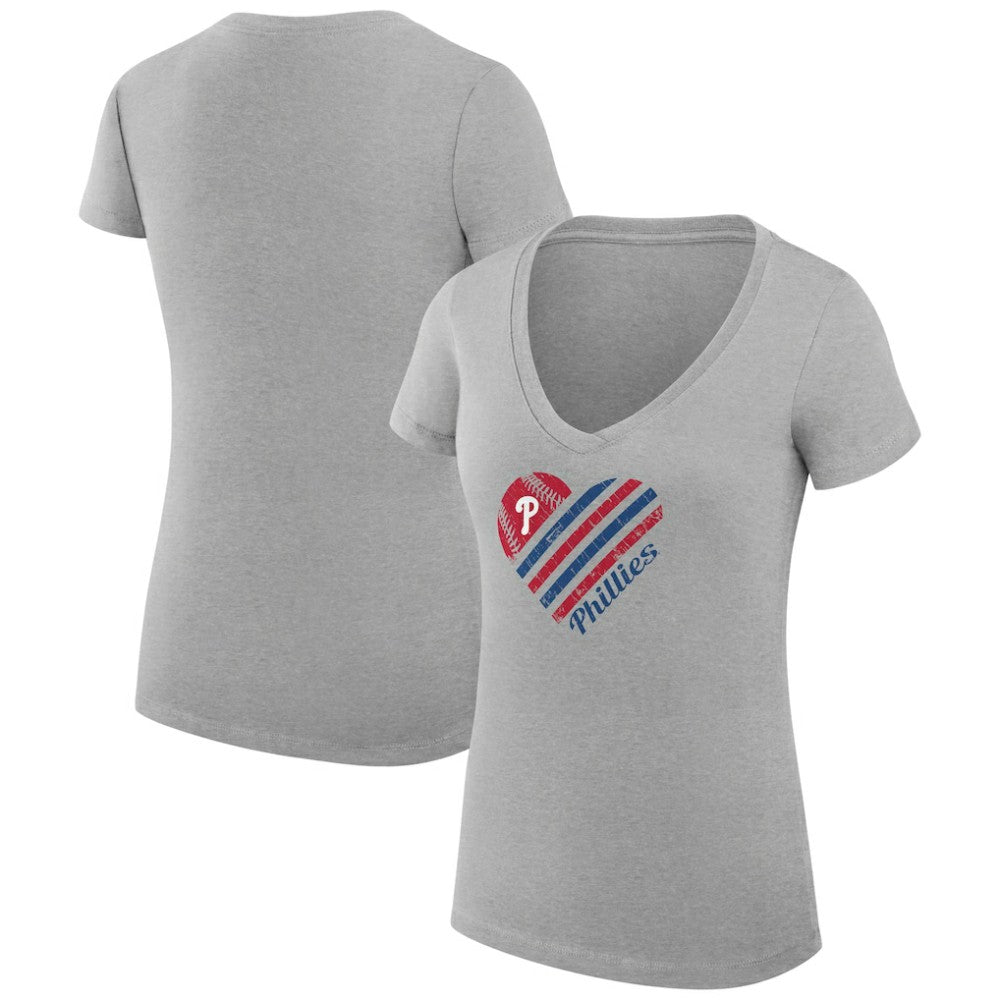 Philadelphia Phillies G-III 4Her by Carl Banks Women's Super-Slim Fit Lightweight Heart V-Neck T-Shirt - Heather Gray T-shirts