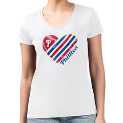 Philadelphia Phillies G-III 4Her by Carl Banks Women's Super-Slim Fit Lightweight Heart V-Neck T-Shirt - White T-shirts