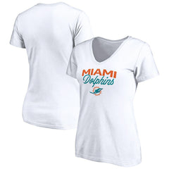 Miami Dolphins Women's Depth Chart V-Neck T-Shirt - White T-shirts