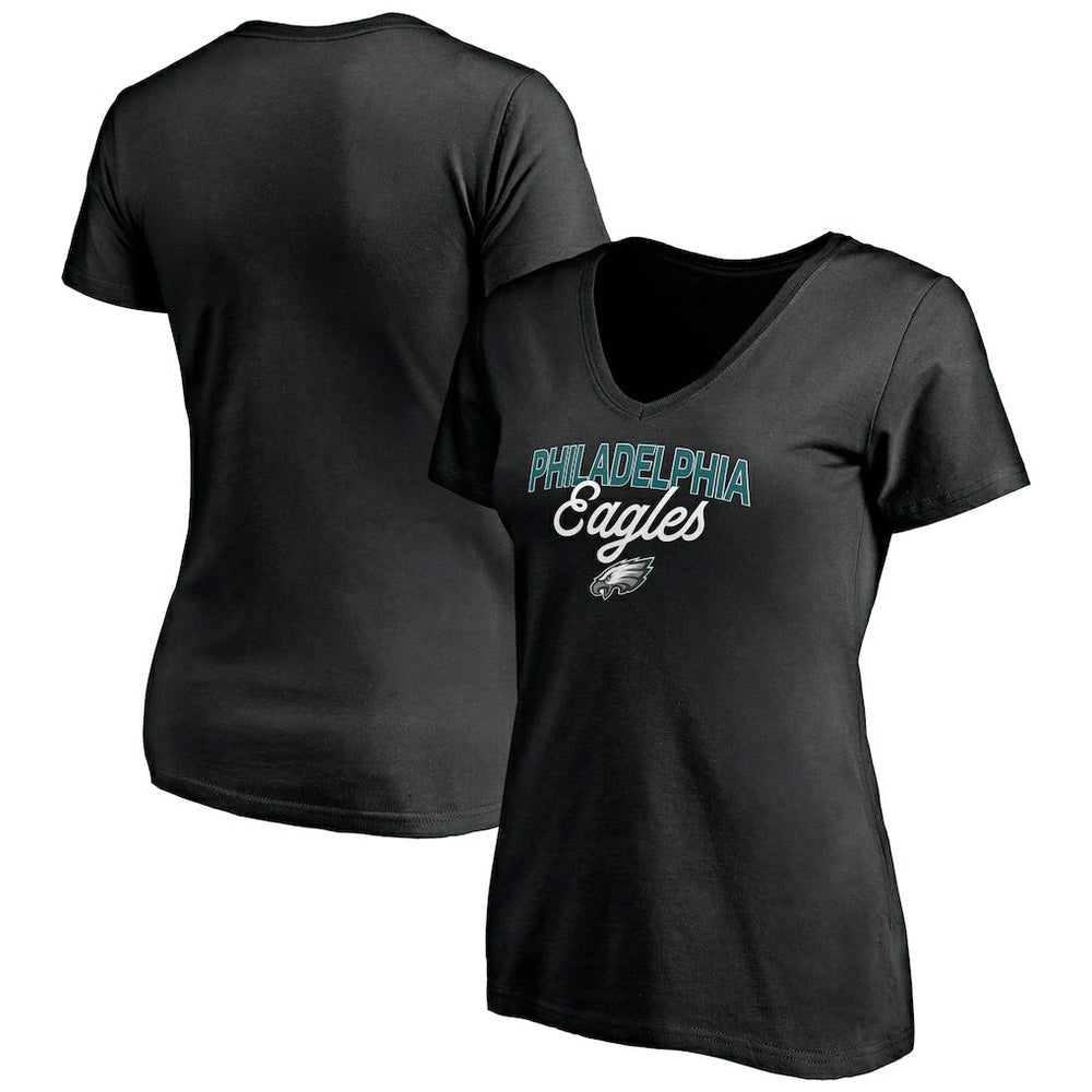 Philadelphia Eagles Women's Depth Chart V-Neck T-Shirt - Black T-shirts