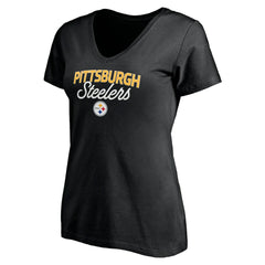 Pittsburgh Steelers Women's Depth Chart V-Neck T-Shirt - Black T-shirts