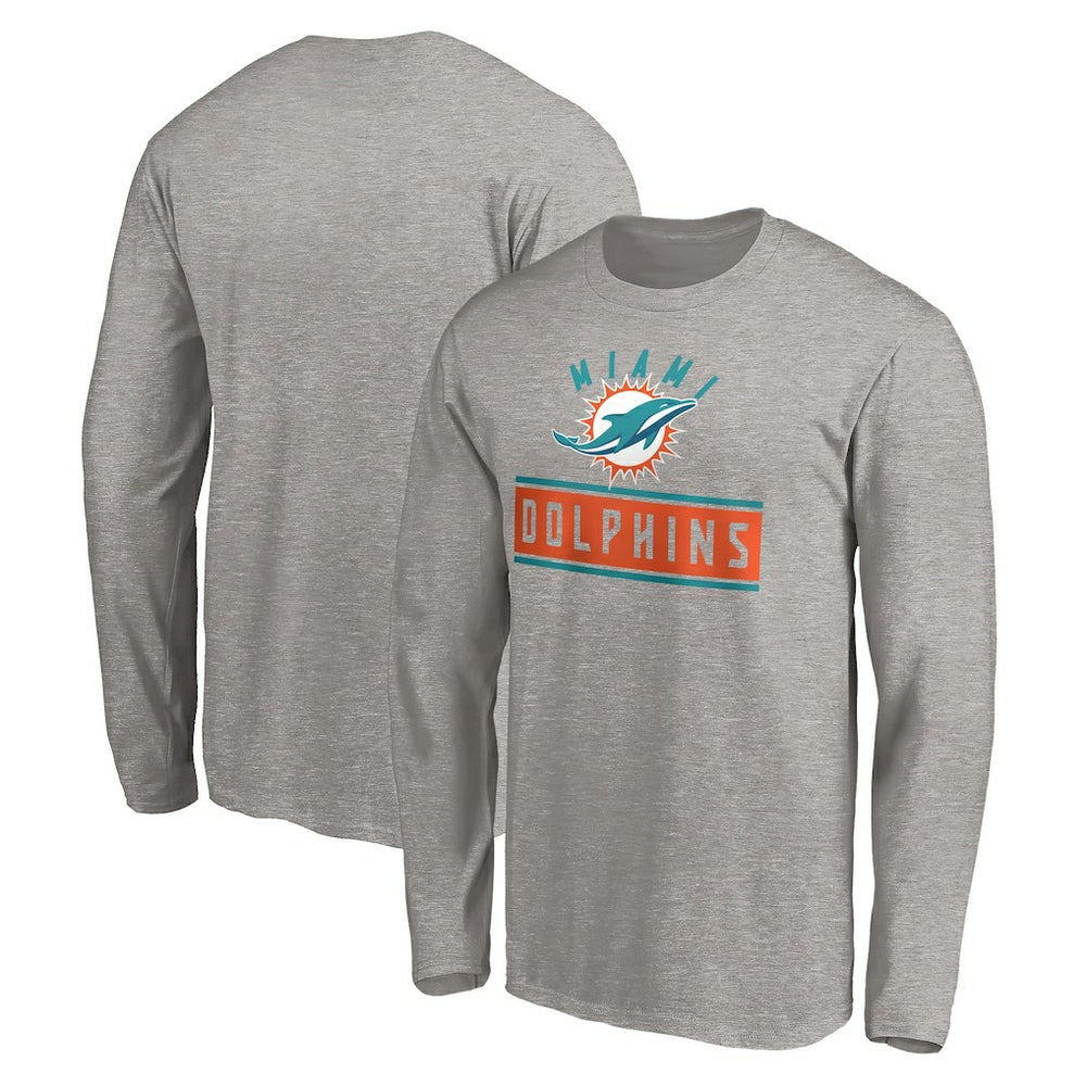 Miami Dolphins Team Arch Knockout Long Sleeve T-Shirt - Heather Gray T-shirts