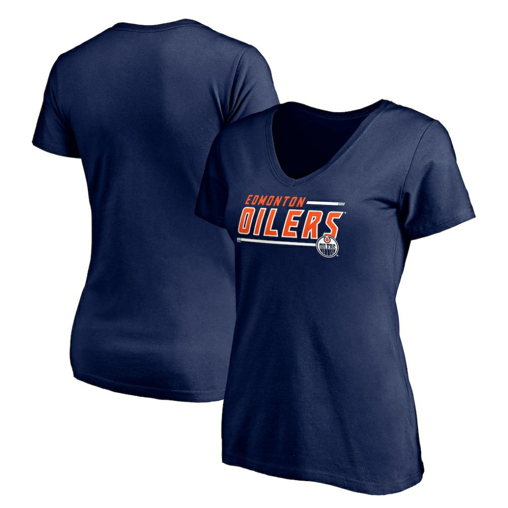 Edmonton Oilers Women's Mascot In Bounds V-Neck T-Shirt - Navy | US 200274539