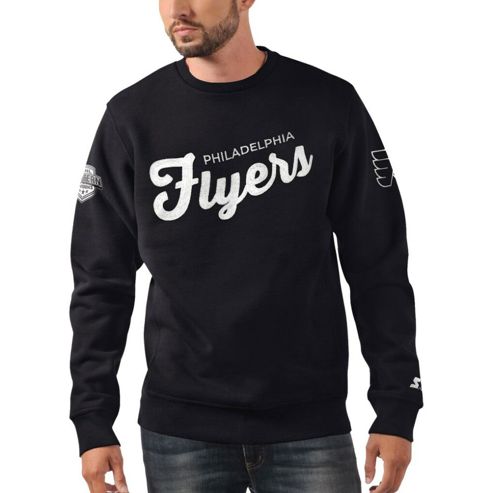 Philadelphia Flyers Starter x NHL Black Ice Cross Check Pullover Sweatshirt - Black | US 200278779