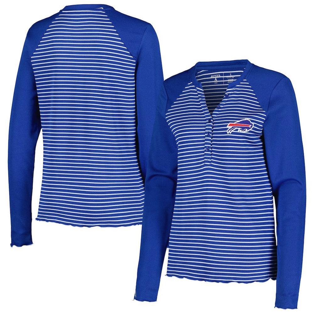 Buffalo Bills Antigua Women's Maverick Waffle Henley Long Sleeve T-Shirt - Royal T-shirts