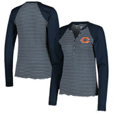 Chicago Bears Antigua Women's Maverick Waffle Henley Long Sleeve T-Shirt - Navy T-shirts